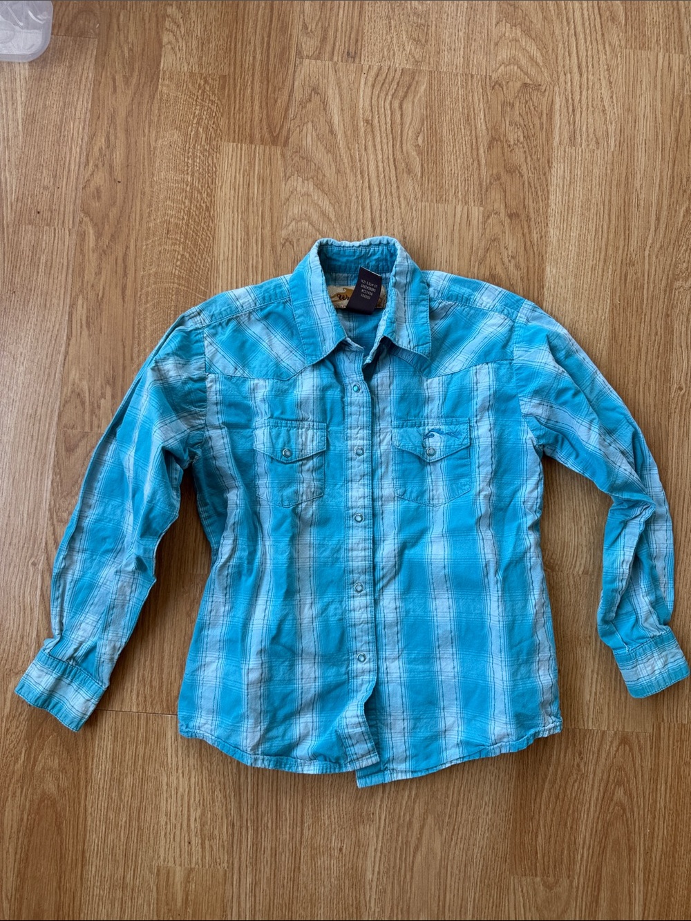 Wrangler Turquoise Plaid Button-Down Shirt Girls